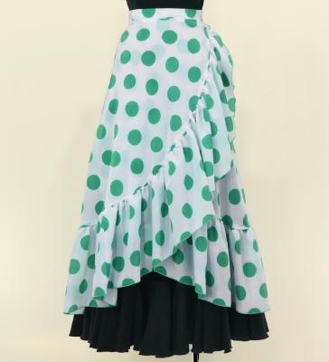 Flamenco Wrap Skirt with Frills / Polka Dots / White & Turquoise Blue / FMS-4