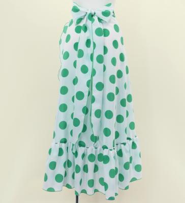 Flamenco Wrap Skirt with Frills / Polka Dots / White & Turquoise Blue / FMS-4