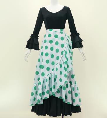 Flamenco Wrap Skirt with Frills / Polka Dots / White & Turquoise Blue / FMS-4