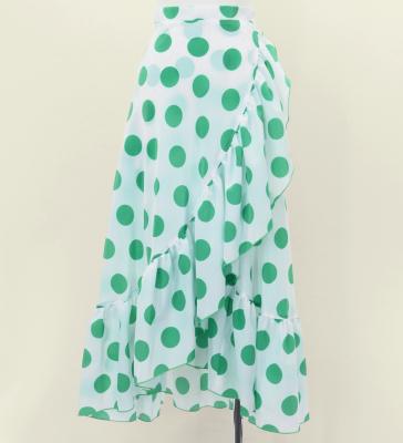 Flamenco Wrap Skirt with Frills / Polka Dots / White & Turquoise Blue / FMS-4