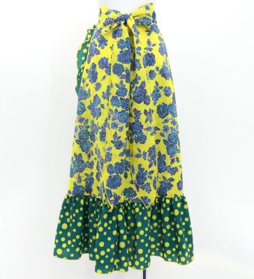 Flamenco Wrap Skirt with Frills / Roses & Dots / Dark Yellow & Turquoise Blue / FMS-5