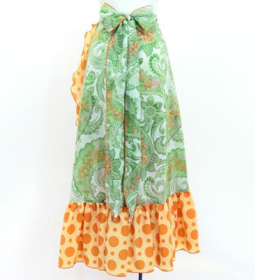 Flamenco Wrap Skirt with Frills / Roses & Dots / Green & Orange / FMS-6