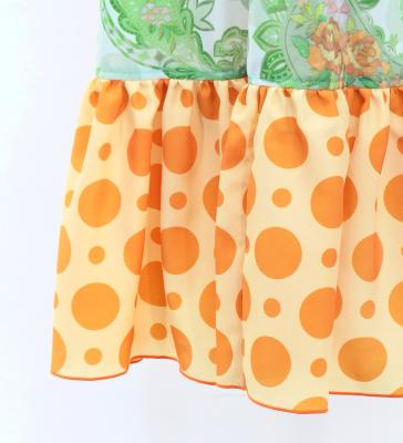 Flamenco Wrap Skirt with Frills / Roses & Dots / Green & Orange / FMS-6
