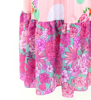 Flamenco Wrap Skirt with Frills / Flowers & Dots / Pink & Turquoise Blue / FMS-7