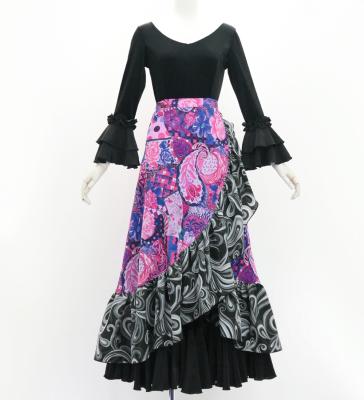 Flamenco Wrap Skirt with Frills / Patchwork Style & Paisley / Navy & Pink / FMS-9