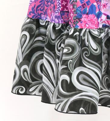 Flamenco Wrap Skirt with Frills / Patchwork Style & Paisley / Navy & Pink / FMS-9