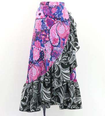 Flamenco Wrap Skirt with Frills / Patchwork Style & Paisley / Navy & Pink / FMS-9