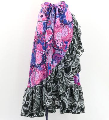 Flamenco Wrap Skirt with Frills / Patchwork Style & Paisley / Navy & Pink / FMS-9