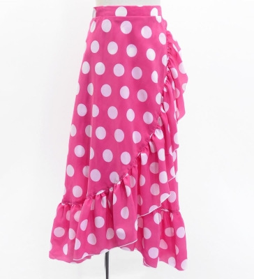 Kids Flamenco Wrap Skirt with Frills / Polka Dots / Cherry Pink & White / JFMSp-1