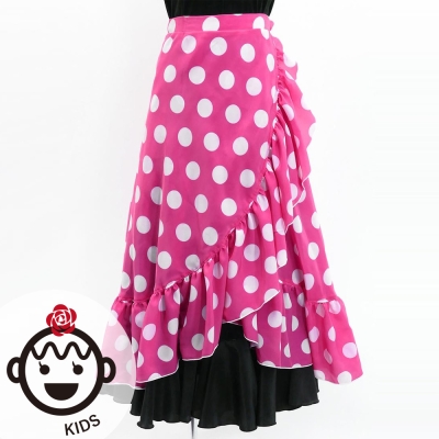 Kids Flamenco Wrap Skirt with Frills / Polka Dots / Cherry Pink & White / JFMSp-1