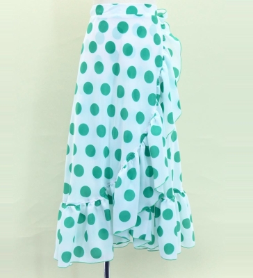 Kids Flamenco Wrap Skirt with Frills / Polka Dots / White & Turquoise Blue / JFMSp-2
