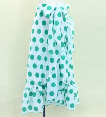 Kids Flamenco Wrap Skirt with Frills / Polka Dots / White & Turquoise Blue / JFMSp-2