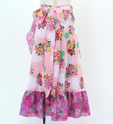 Kids Flamenco Wrap Skirt with Frills / Flowers & Dots / Pink & Turquoise Blue / JFMSp-3