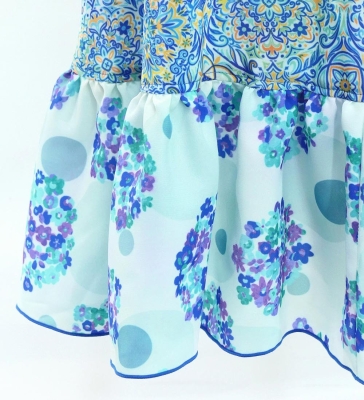 Kids Flamenco Wrap Skirt with Frills / Arabesque & Flowers / Blue / JFMSp-4