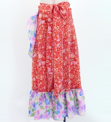 Kids Flamenco Wrap Skirt with Frills / Rose Paisley & Floral / Red & Pink / JFMSp-5