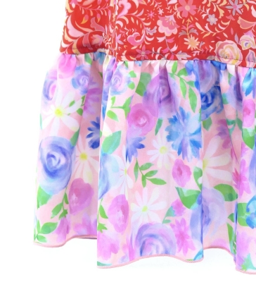 Kids Flamenco Wrap Skirt with Frills / Rose Paisley & Floral / Red & Pink / JFMSp-5