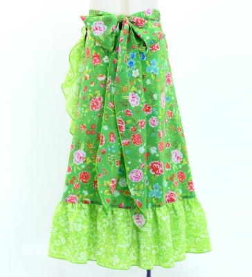 Kids Flamenco Wrap Skirt with Frills / Floral / Green / JFMSp-8