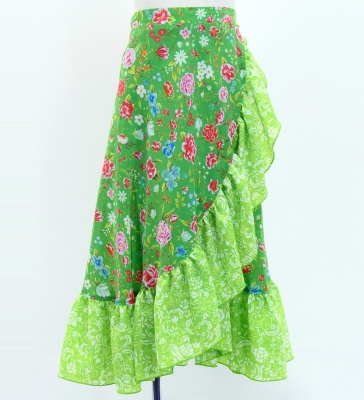 Kids Flamenco Wrap Skirt with Frills / Floral / Green / JFMSp-8