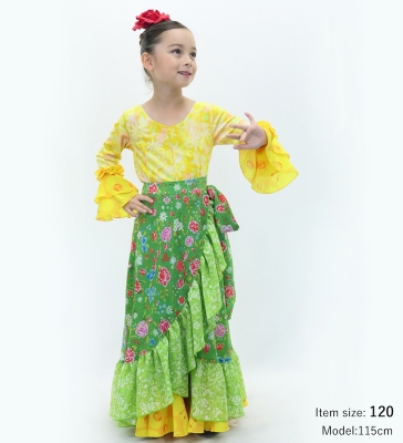 Kids Flamenco Wrap Skirt with Frills / Floral / Green / JFMSp-8