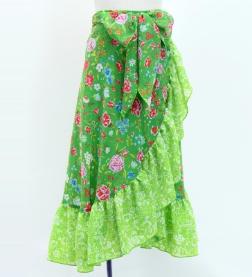 Kids Flamenco Wrap Skirt with Frills / Floral / Green / JFMSp-8