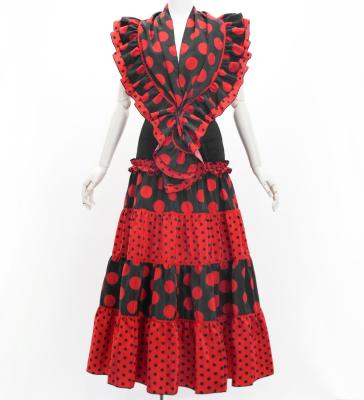 Flamenco Tiered Skirt and Double Frilled Shawl Set / Dots / Black & Red / FPS-1