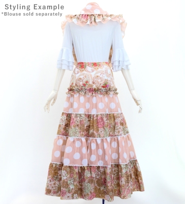 Flamenco Tiered Skirt and Double Frilled Shawl Set / Floral & Dots / Pink Beige / FPS-10