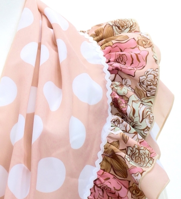 Flamenco Tiered Skirt and Double Frilled Shawl Set / Floral & Dots / Pink Beige / FPS-10