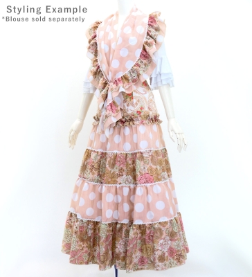 Flamenco Tiered Skirt and Double Frilled Shawl Set / Floral & Dots / Pink Beige / FPS-10
