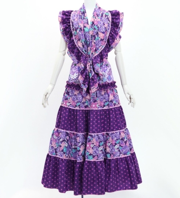 Flamenco Tiered Skirt and Double Frilled Shawl Set / Roses & Dots / Roses & Dots / Purple / FPS-12