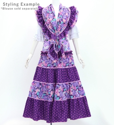Flamenco Tiered Skirt and Double Frilled Shawl Set / Roses & Dots / Roses & Dots / Purple / FPS-12
