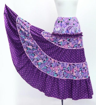 Flamenco Tiered Skirt and Double Frilled Shawl Set / Roses & Dots / Roses & Dots / Purple / FPS-12