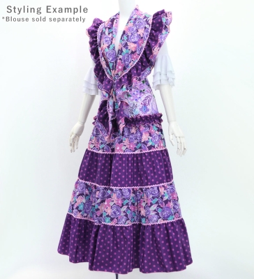 Flamenco Tiered Skirt and Double Frilled Shawl Set / Roses & Dots / Roses & Dots / Purple / FPS-12
