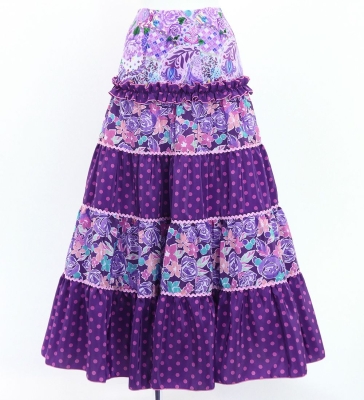 Flamenco Tiered Skirt and Double Frilled Shawl Set / Roses & Dots / Roses & Dots / Purple / FPS-12
