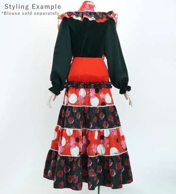 Flamenco Tiered Skirt and Double Frilled Shawl Set / Roses & Dots / Red & Black / FPS-13