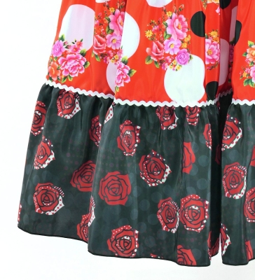Flamenco Tiered Skirt and Double Frilled Shawl Set / Roses & Dots / Red & Black / FPS-13