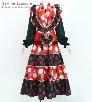 Flamenco Tiered Skirt and Double Frilled Shawl Set / Roses & Dots / Red & Black / FPS-13