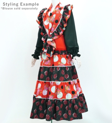 Flamenco Tiered Skirt and Double Frilled Shawl Set / Roses & Dots / Red & Black / FPS-13