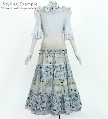 Flamenco Tiered Skirt and Double Frilled Shawl Set / Roses / Beige / FPS-14