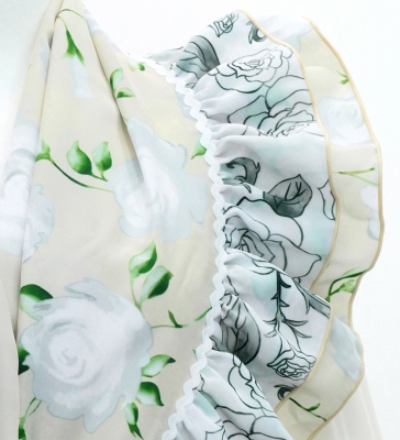 Flamenco Tiered Skirt and Double Frilled Shawl Set / Roses / Beige / FPS-14