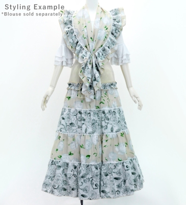 Flamenco Tiered Skirt and Double Frilled Shawl Set / Roses / Beige / FPS-14