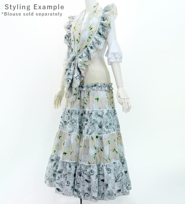 Flamenco Tiered Skirt and Double Frilled Shawl Set / Roses / Beige / FPS-14