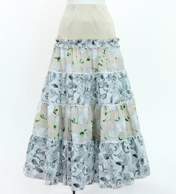 Flamenco Tiered Skirt and Double Frilled Shawl Set / Roses / Beige / FPS-14