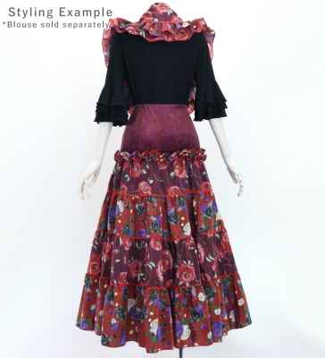 Flamenco Tiered Skirt and Double Frilled Shawl Set / Roses / Wine / FPS-15