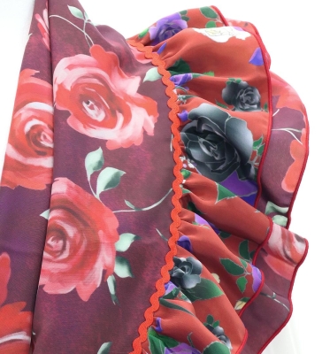 Flamenco Tiered Skirt and Double Frilled Shawl Set / Roses / Wine / FPS-15