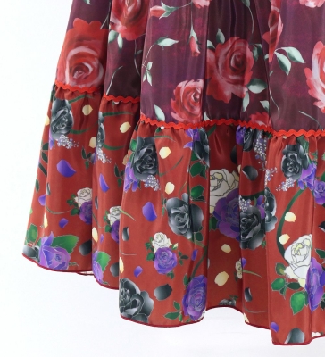 Flamenco Tiered Skirt and Double Frilled Shawl Set / Roses / Wine / FPS-15