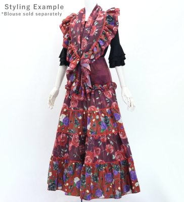 Flamenco Tiered Skirt and Double Frilled Shawl Set / Roses / Wine / FPS-15