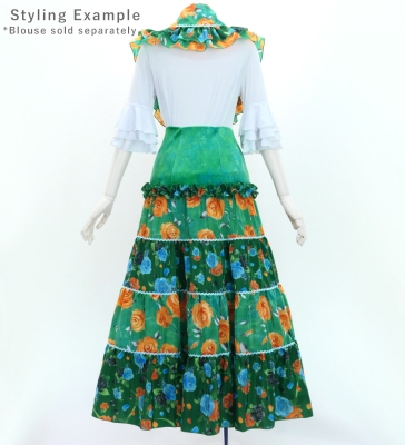 Flamenco Tiered Skirt and Double Frilled Shawl Set / Roses / Turquoise & Green / FPS-16