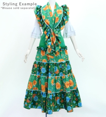 Flamenco Tiered Skirt and Double Frilled Shawl Set / Roses / Turquoise & Green / FPS-16
