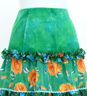 Flamenco Tiered Skirt and Double Frilled Shawl Set / Roses / Turquoise & Green / FPS-16