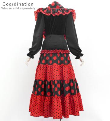 Flamenco Tiered Skirt and Double Frilled Shawl Set / Dots / Black & Red / FPS-1